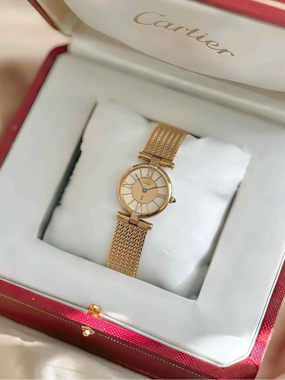 AUTHENTIC RARE VINTAGE CARTIER GOLD WATCH - WITH BOX